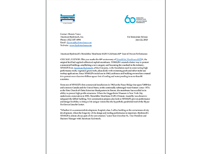 This year marks the 60th anniversary of Monolithic Membrane 6125®, the original hot fluid-applied rubberized asphalt membrane