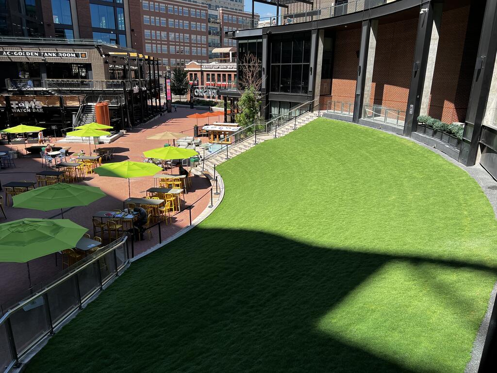 Sloped green roof lawn at McGregor Square