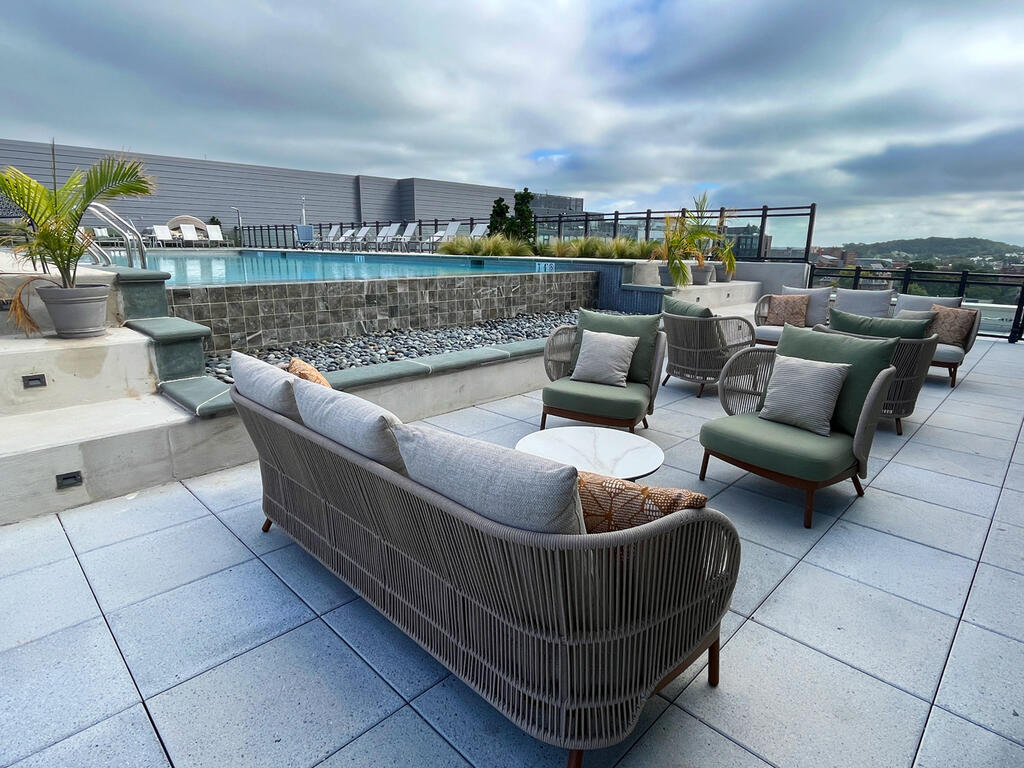 pool deck, green roof, amenity space